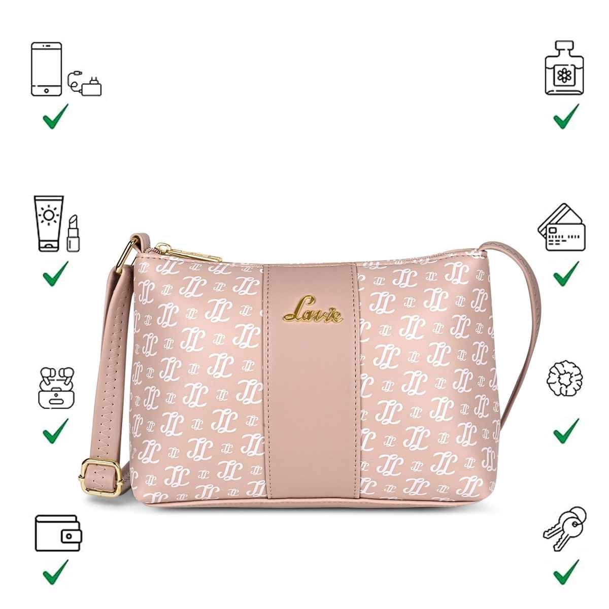 Lavie Women's Mono Ll Evelynn Crossbody Sling Bag | Ladies Purse Handbag | Pink