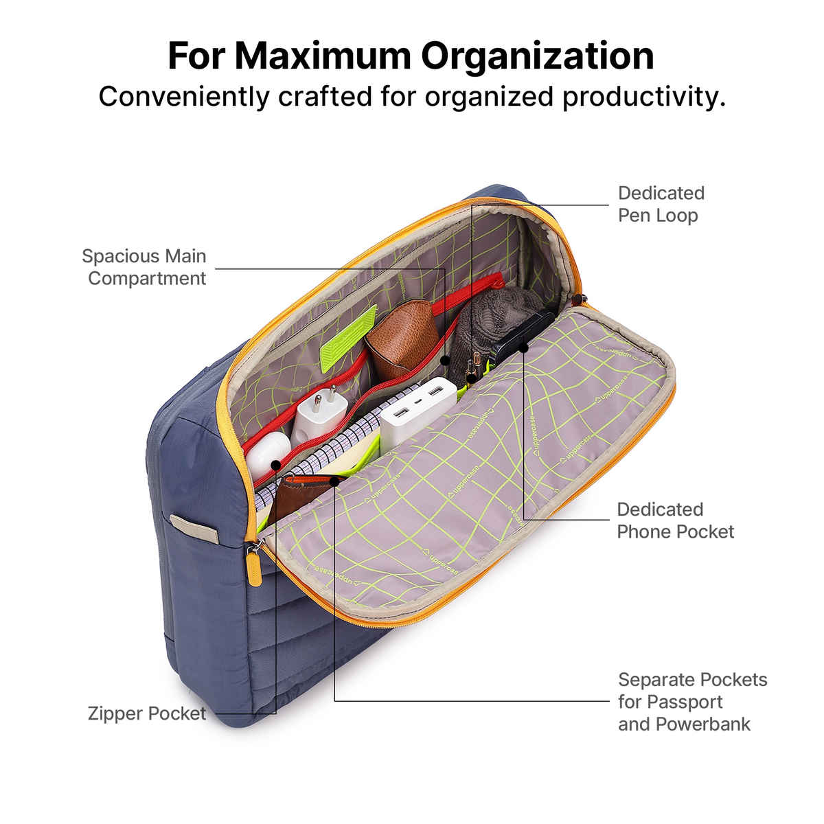 Uppercase Unisex Solid Polyester 15 L Top Handle Messenger Bag | Blue - Free Size