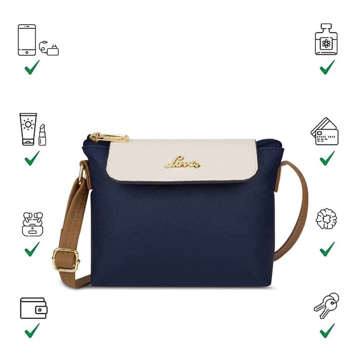 Lavie Women's Colourblock Rove Flap Crossbody Sling Bag | Ladies Purse Handbag | Navy Blue