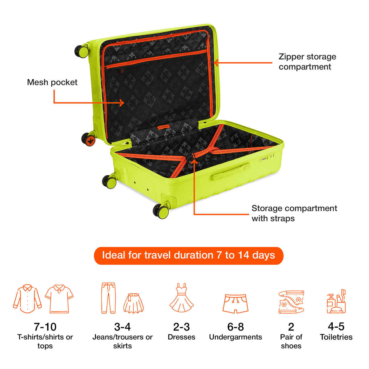 Nasher Miles Vienna Check-In Hard Sided Polypropylene 24 Inch|65 cm Trolley Bag - Neon Lime