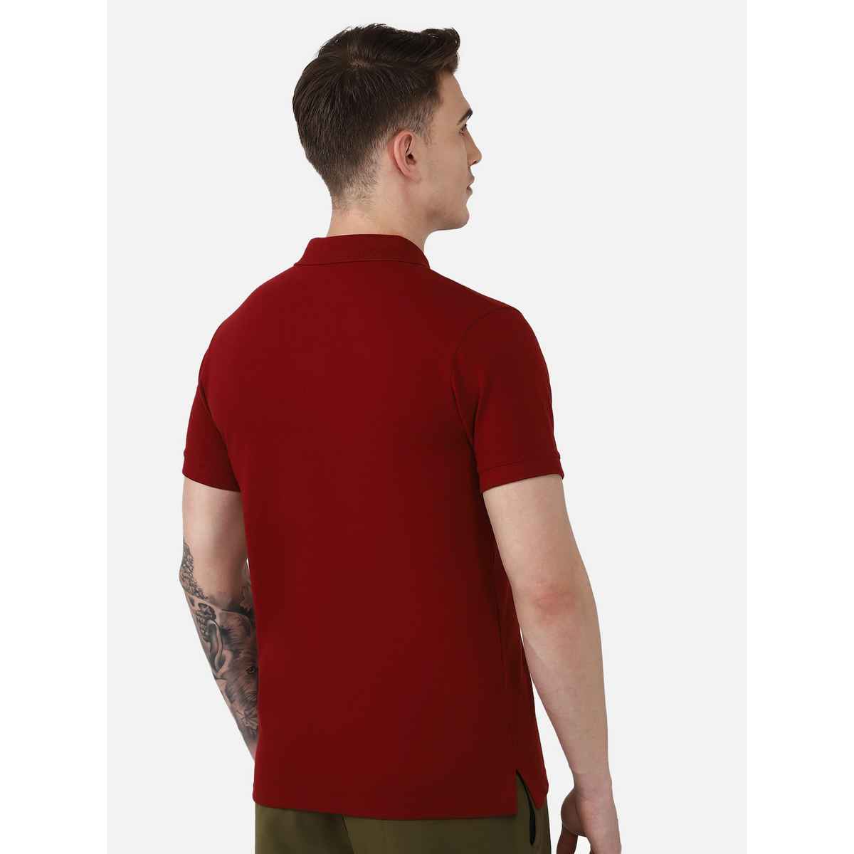 hummel Men's Dany Polo Neck Solid Regular Fit Cotton Poly T-shirt | Maroon - XL