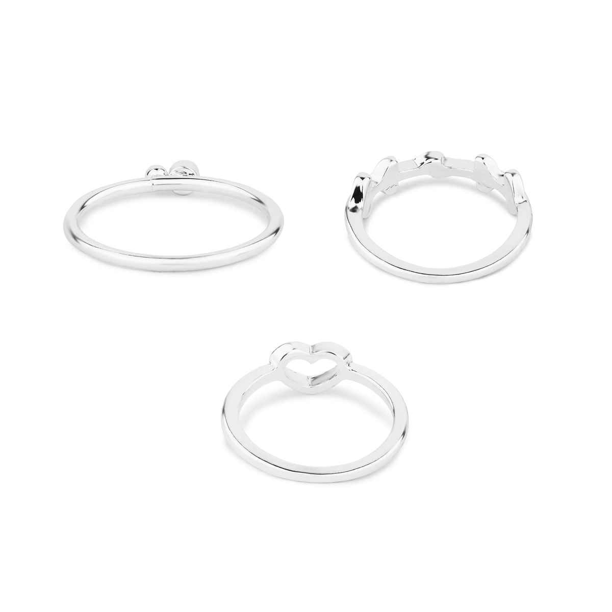 Accessorize London Women Heart Vine Rings Set Of Three Silver - M