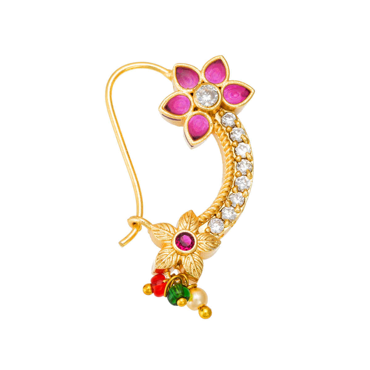 Aadita Maharashtrian Nose Pin- Traditional Gold Plated Nath with Pearl & Kundan for Bridal Wear