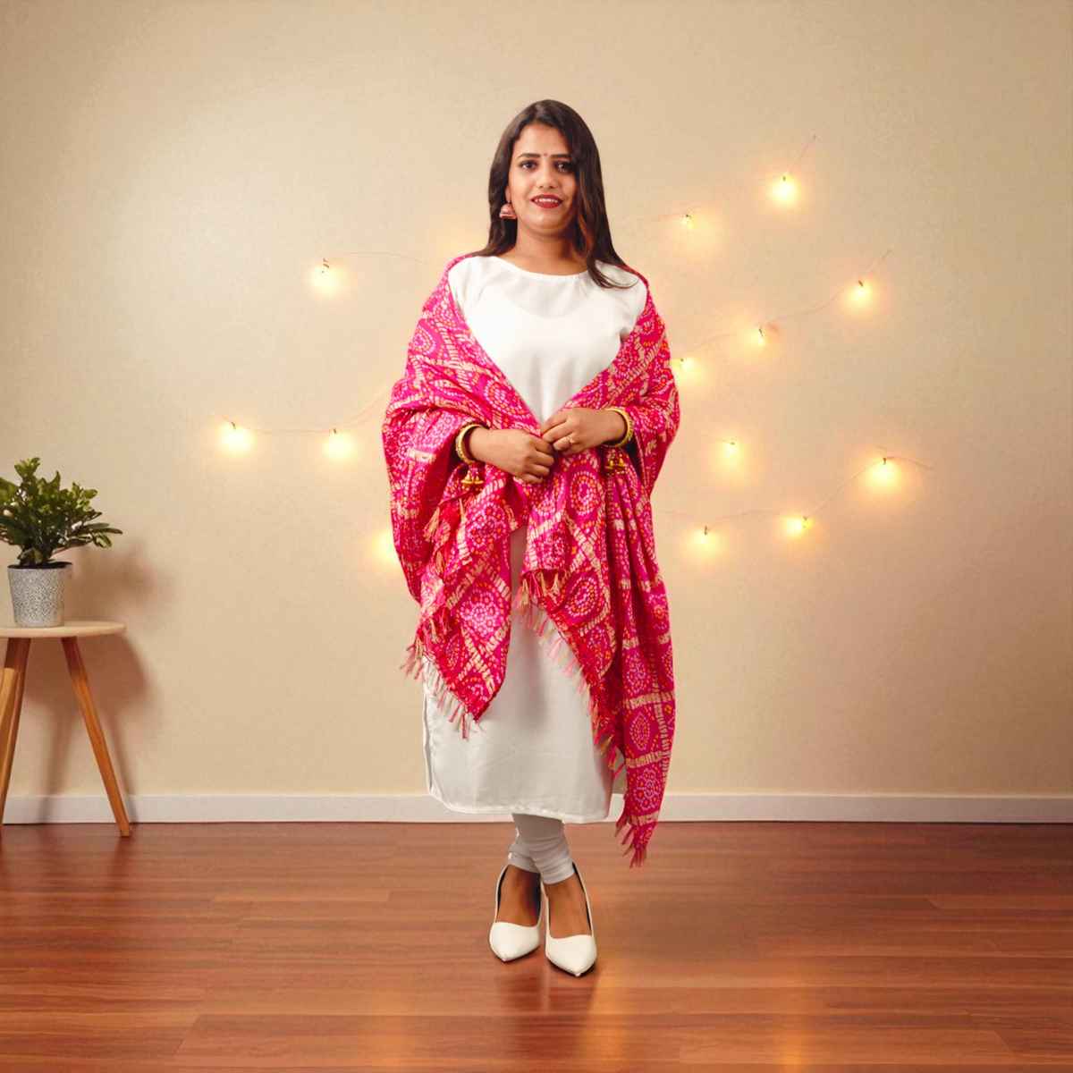 Pink Bandhini Dupatta | House of Festivals
