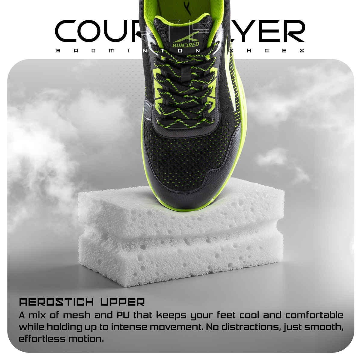 Hundred Unisex Court Flyer Non Marking Court Shoes | Black & Lime - UK 10