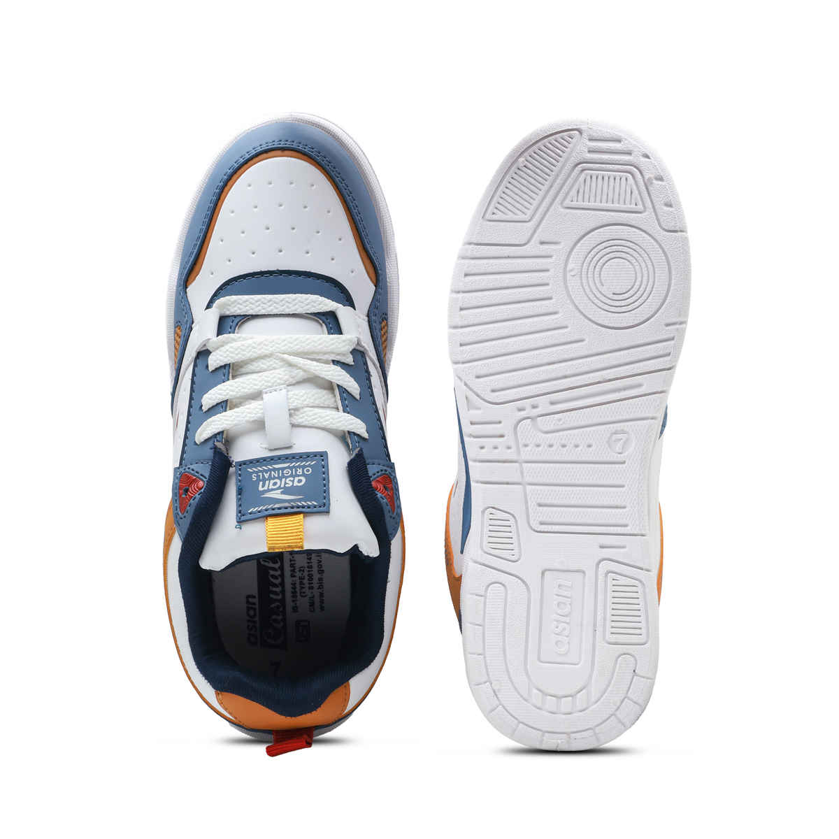 Asian Men's Casual Sneakers | Tango-01 | White, Slate, and Mustard - UK 8