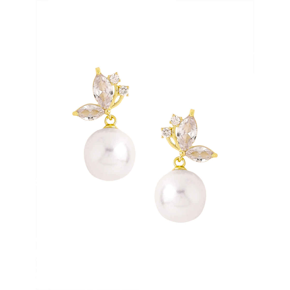 Yellow Chimes Butterfly Stud Earrings with White Pearl Drop for Women & Girls