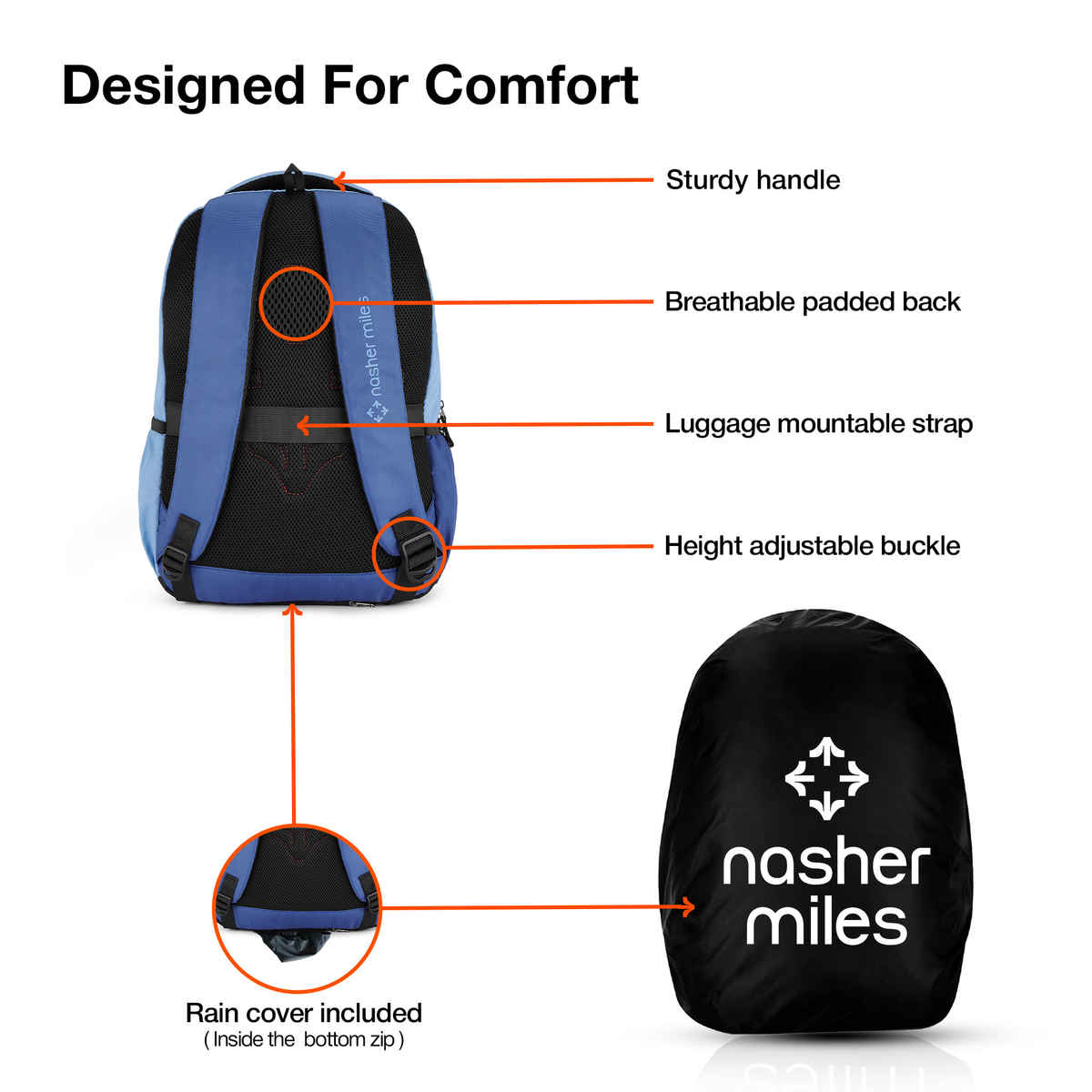 Nasher Miles Technology Polyester Laptop Backpack with Raincover & Front Organiser | Blue - 31 L