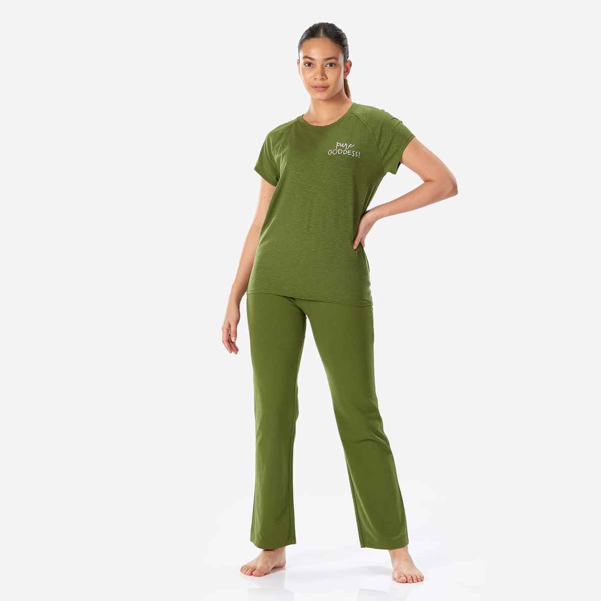 Decathlon | Kimjally WoMen's Cotton Comfort Fit Yoga Pants | Green - M