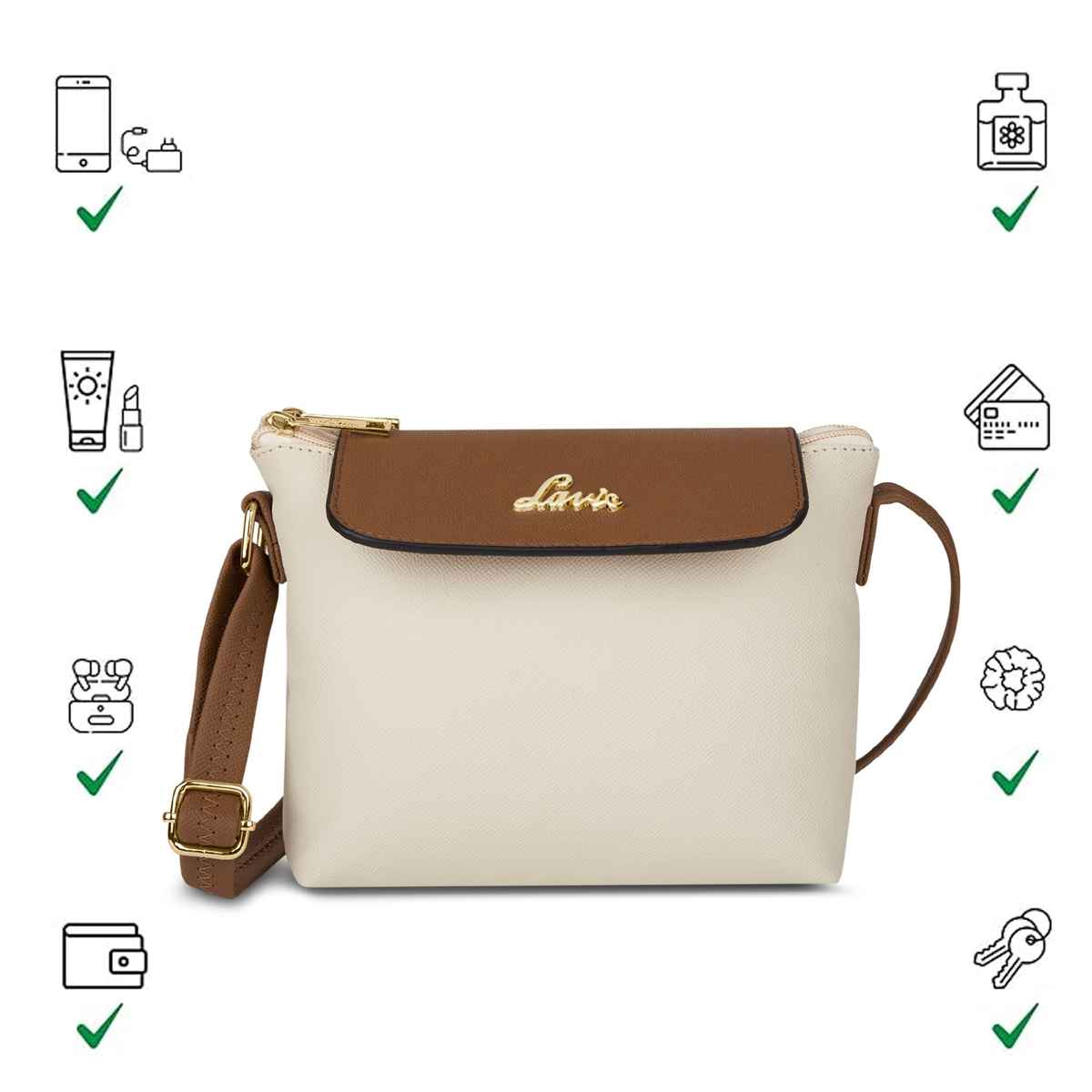 Lavie Women's Colourblock Rove Flap Crossbody Sling Bag | Ladies Purse Handbag | Off White