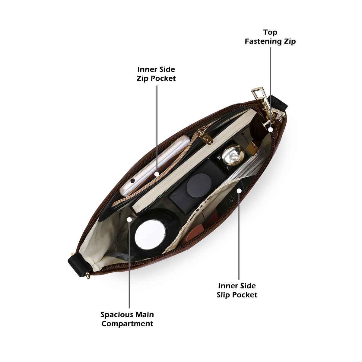 Lavie Women's Taya Cross Body Sling Bag | Ladies Purse Handbag | Brown