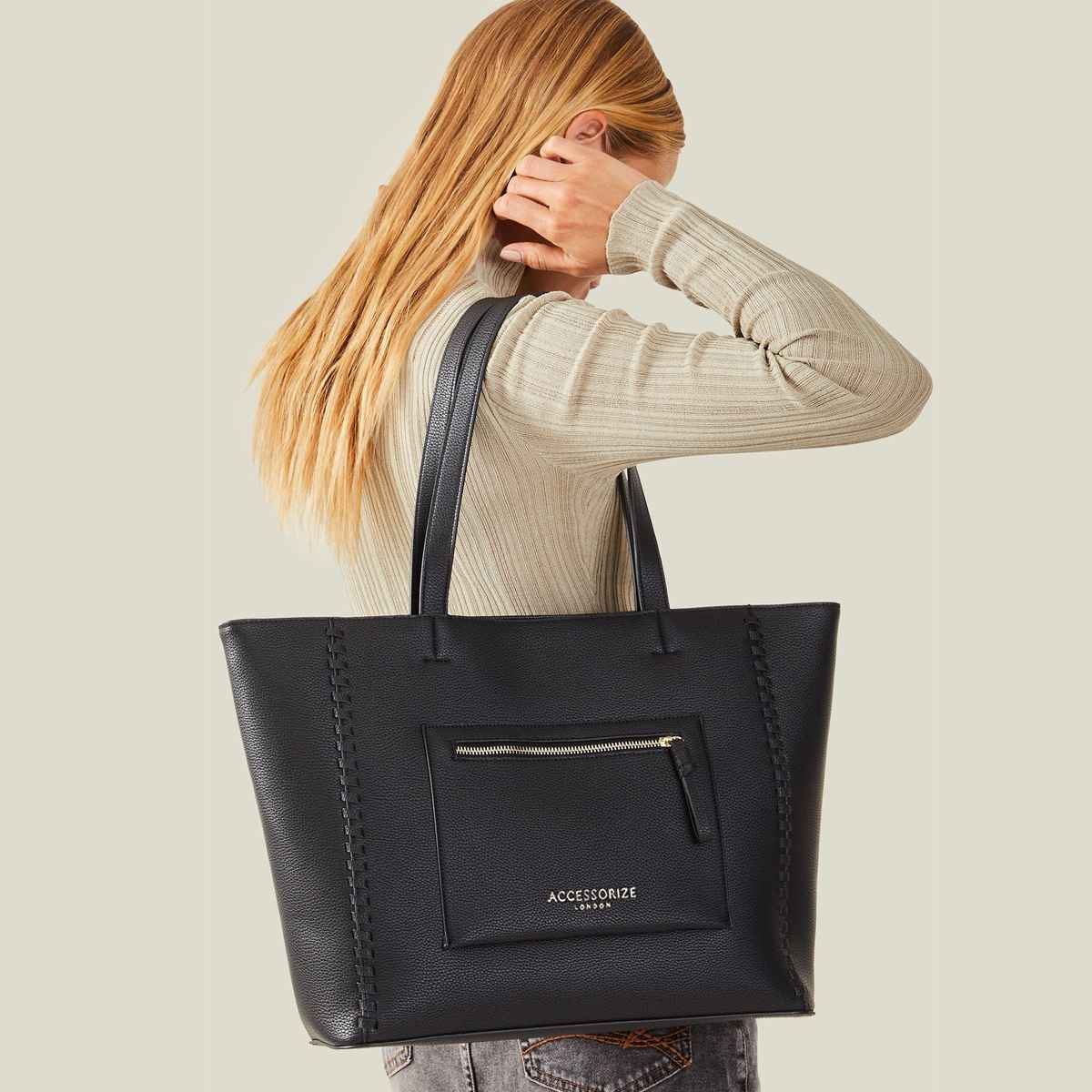 Accessorize London Women's Front Pocket Tote Bag | Black