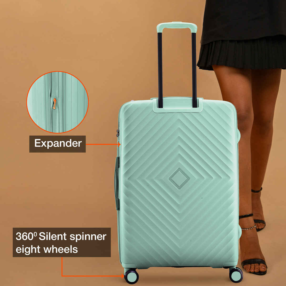 Nasher Miles Textured PP 70 L Telescopic Hard Luggage Trolley Bag | Pastel Green - 65 cm