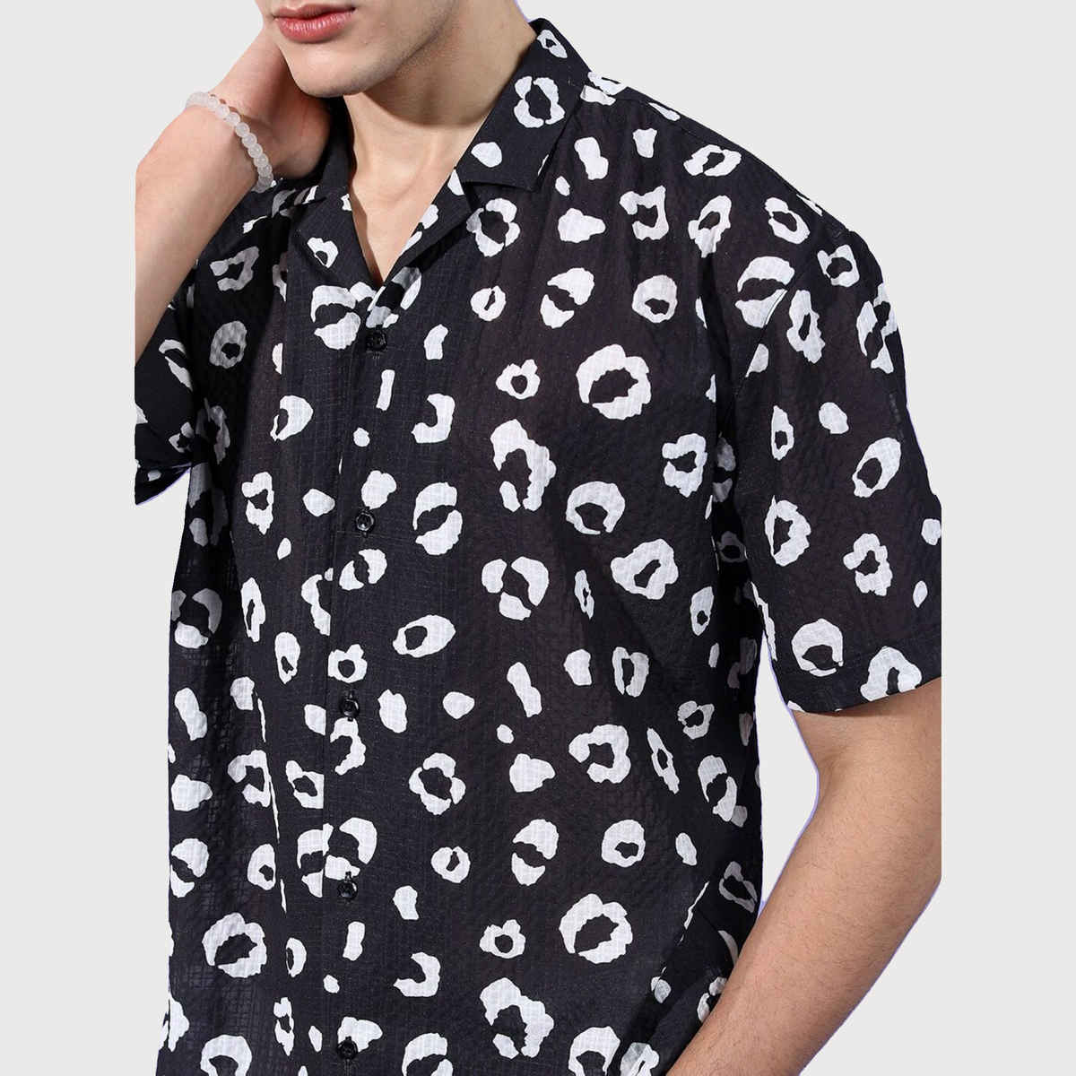 The Indian Garage Co Men's Relaxed Fit Animal Printed Casual Shirts | Black - S
