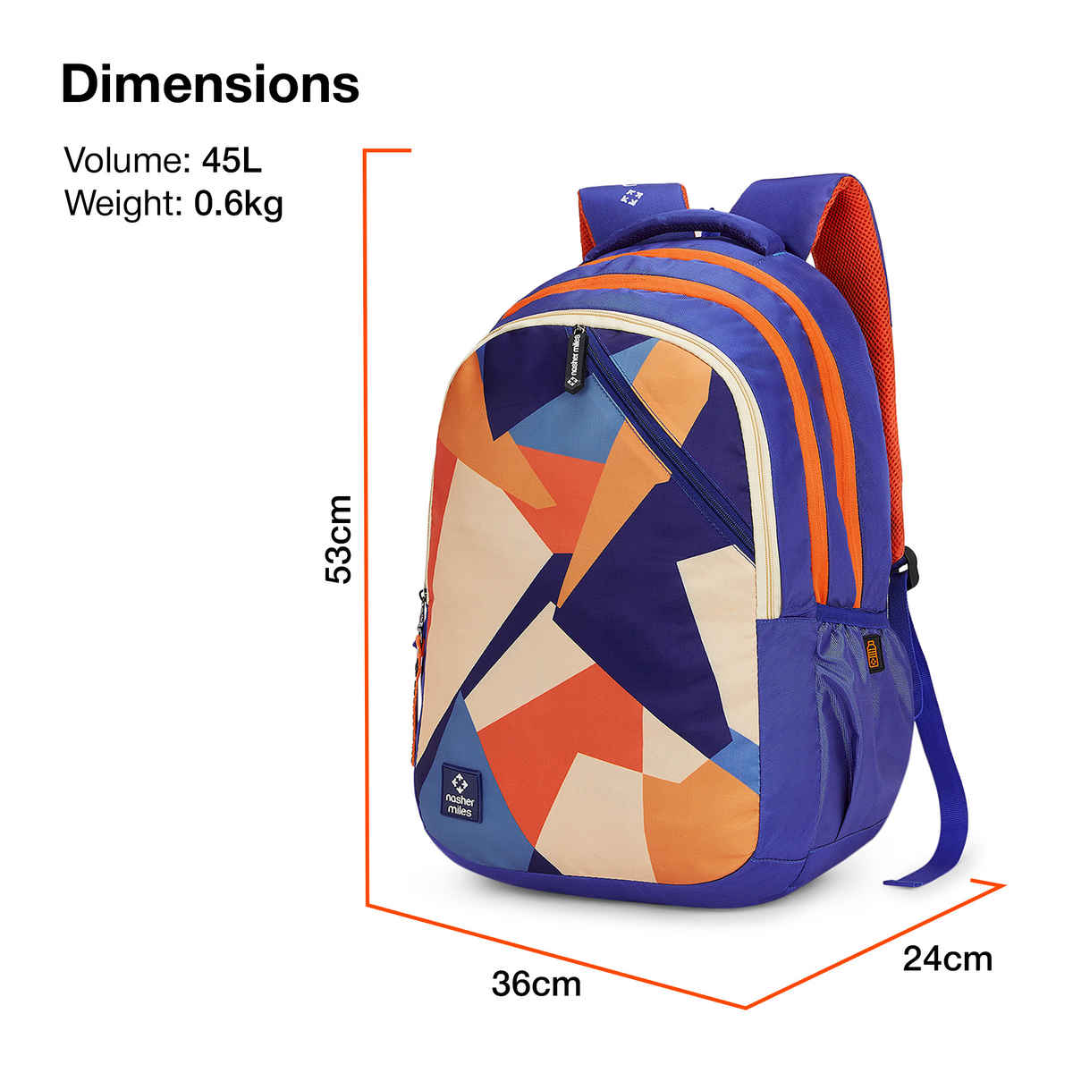 Nasher Miles Modern Polyester Laptop Backpack with Raincover & Front Organiser | Blue - 45 L