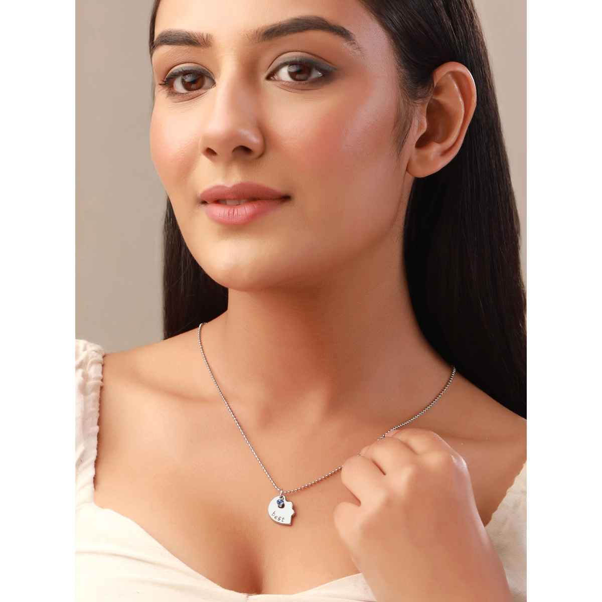 Yellow Chimes Set Of 3 Silver-Toned Rhodium-Plated Best Friends Forever Pendants Chain