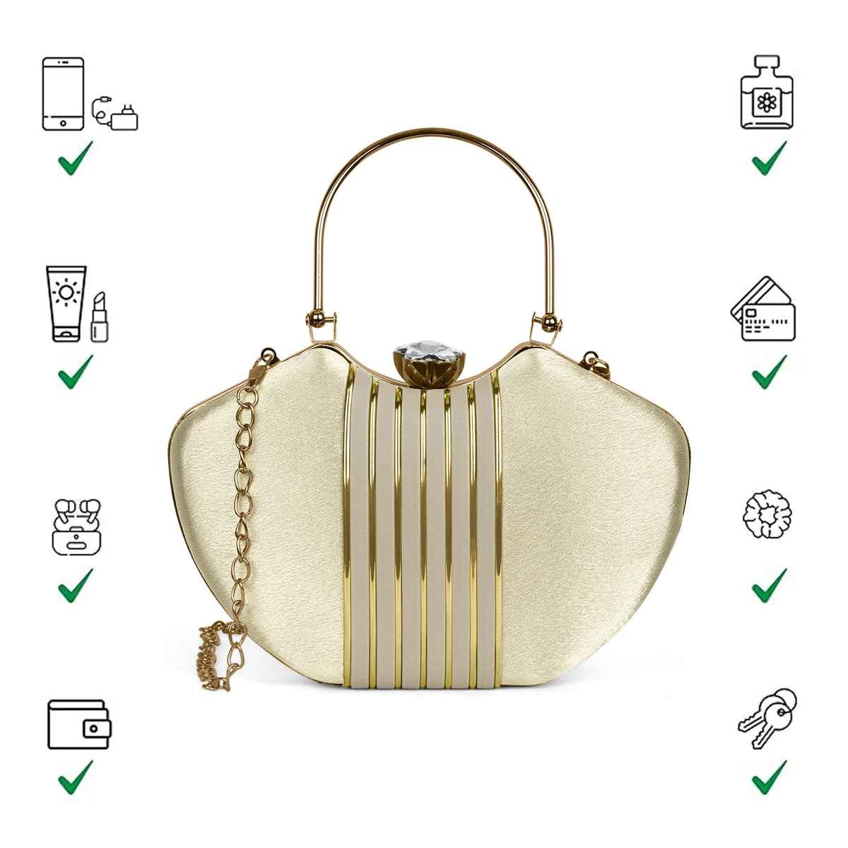 Lavie Women's Lip Handle Framed Clutch | Ladies Purse | Gold