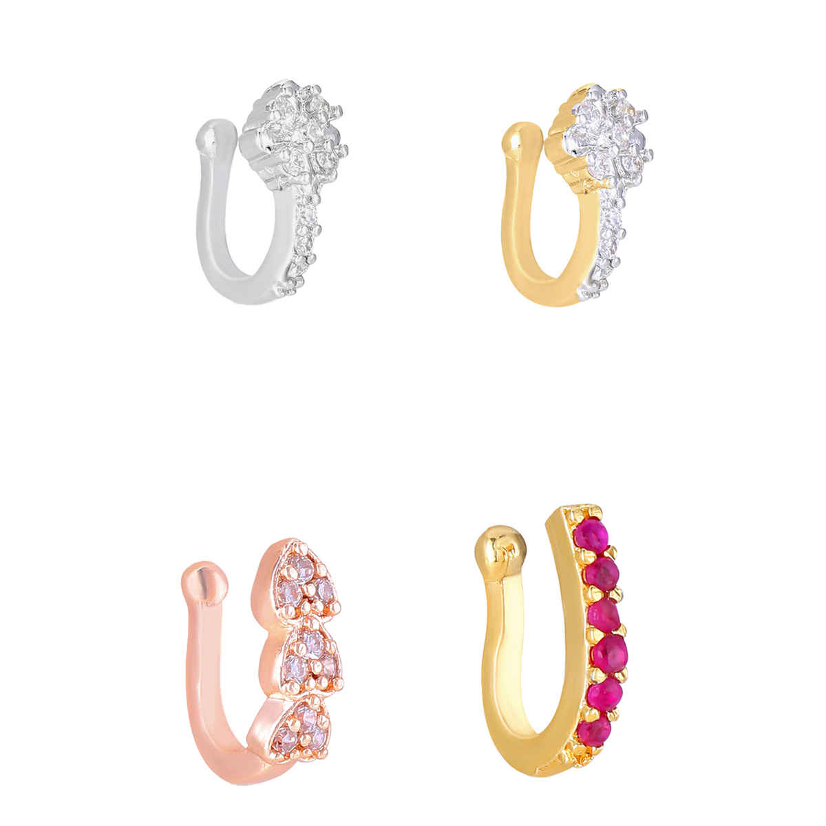 Yellow Chimes Set of 4 Clip-On Nose Pins for Women Gold & Silver Plated