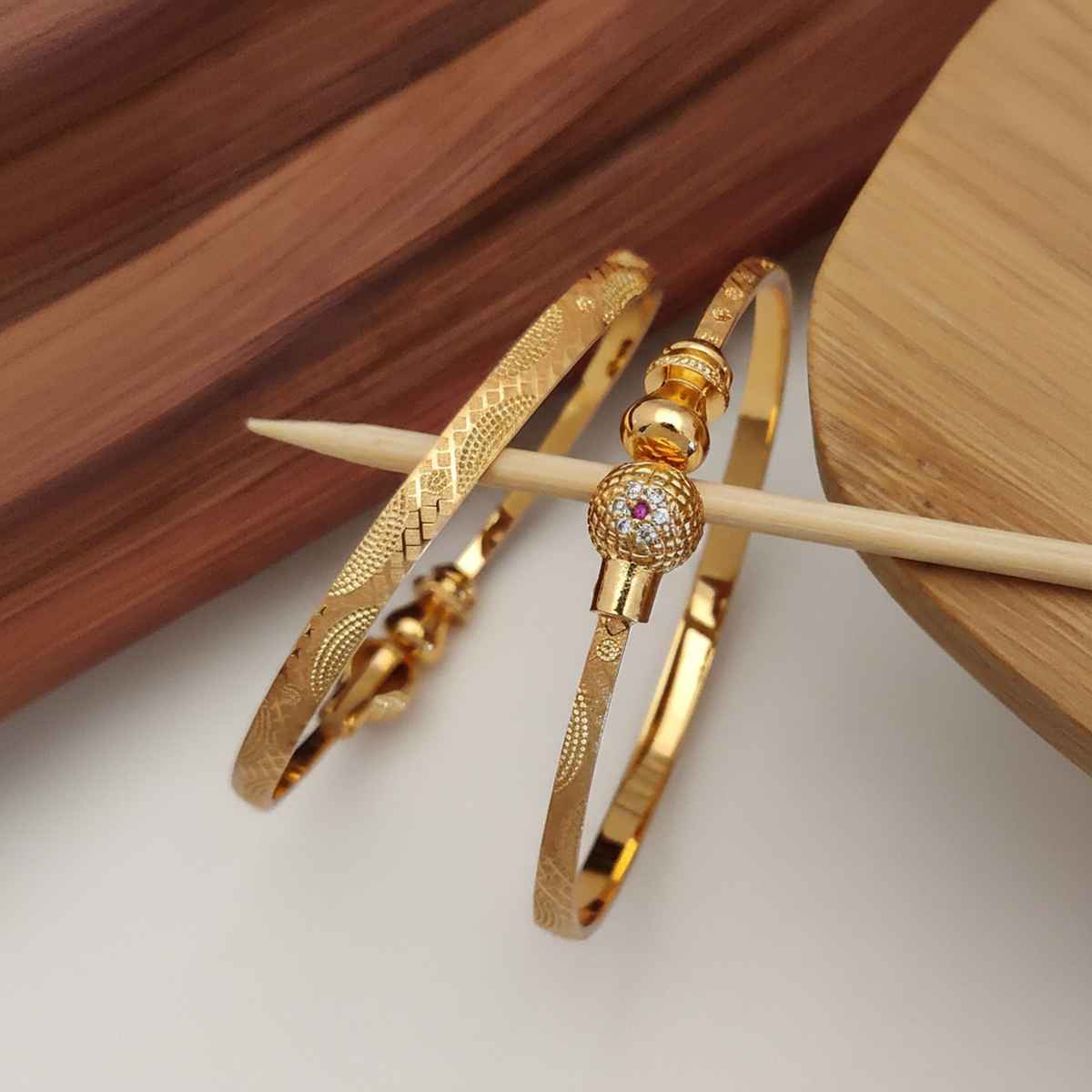 Shining Diva Fashion Set of 2 Latest Design Gold Plated Bracelet Bangles for Women and Girls 15234b