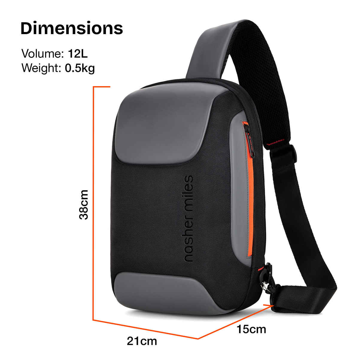 Nasher Miles Astoria Crossbody Sling Bag | PU & Polyester One Shoulder Chest Bag | Black - 12 L