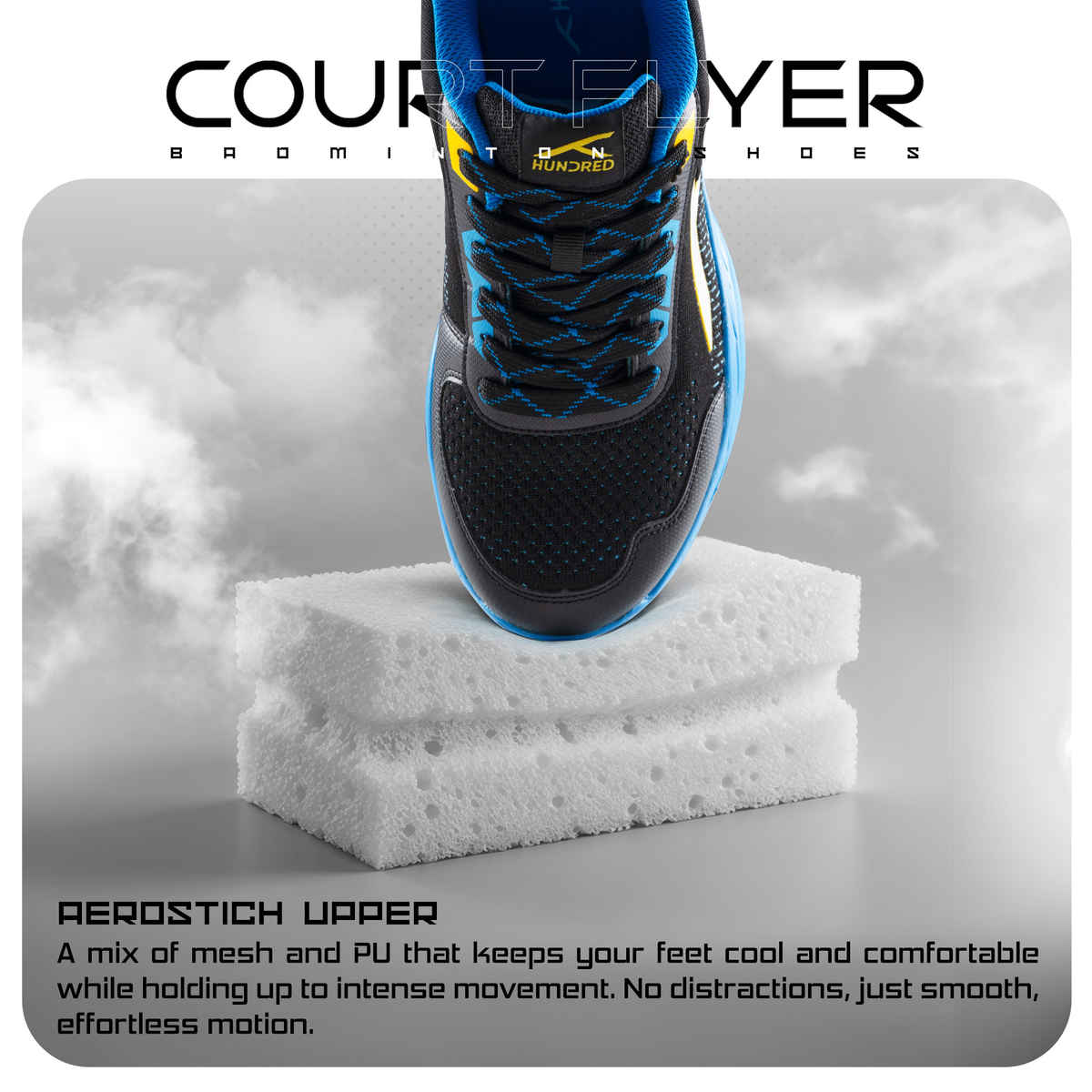 Hundred Unisex Court Flyer Non Marking Court Shoes | Black, Blue, & Yellow - UK 10