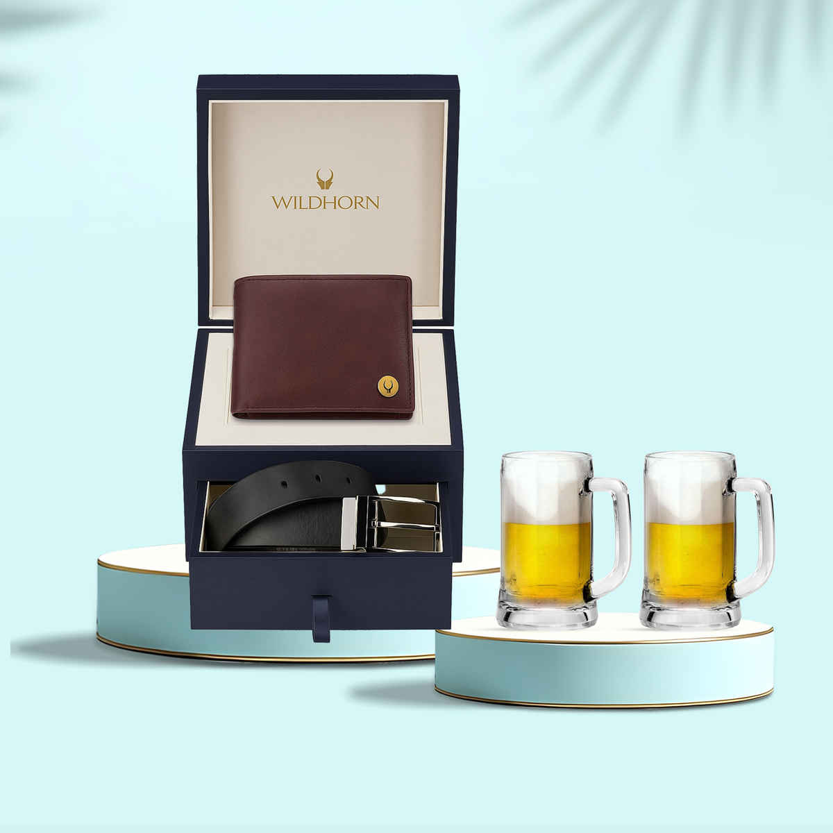 Wildhorn Men'S Solid Genuine Leather Wallet And Belt Combo | Maroon - One Size (1pc) & Ocean Munich Beer Mug (355Ml, 2Pcs) (2pc) Combo