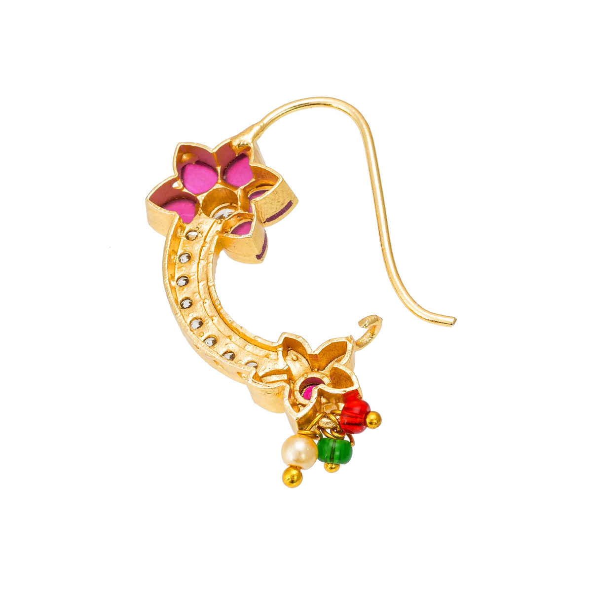 Aadita Maharashtrian Nose Pin- Traditional Gold Plated Nath with Pearl & Kundan for Bridal Wear