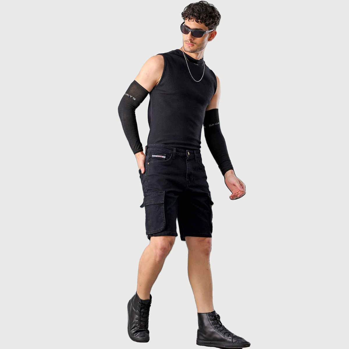 The Indian Garage Co Men's Regular Fit Solid Casual Shorts | Black - 30