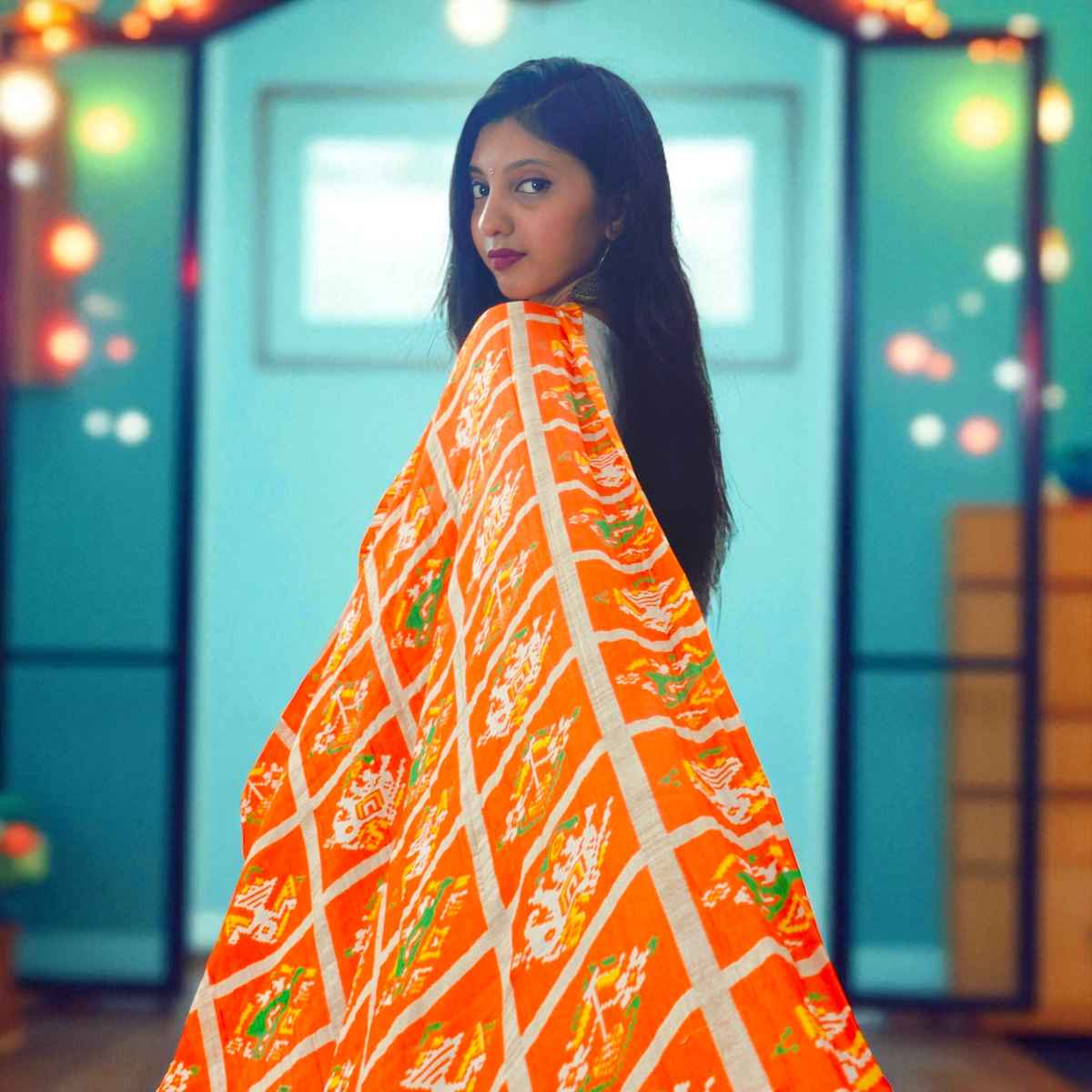 Orange Printed Dupatta | House of Festivals