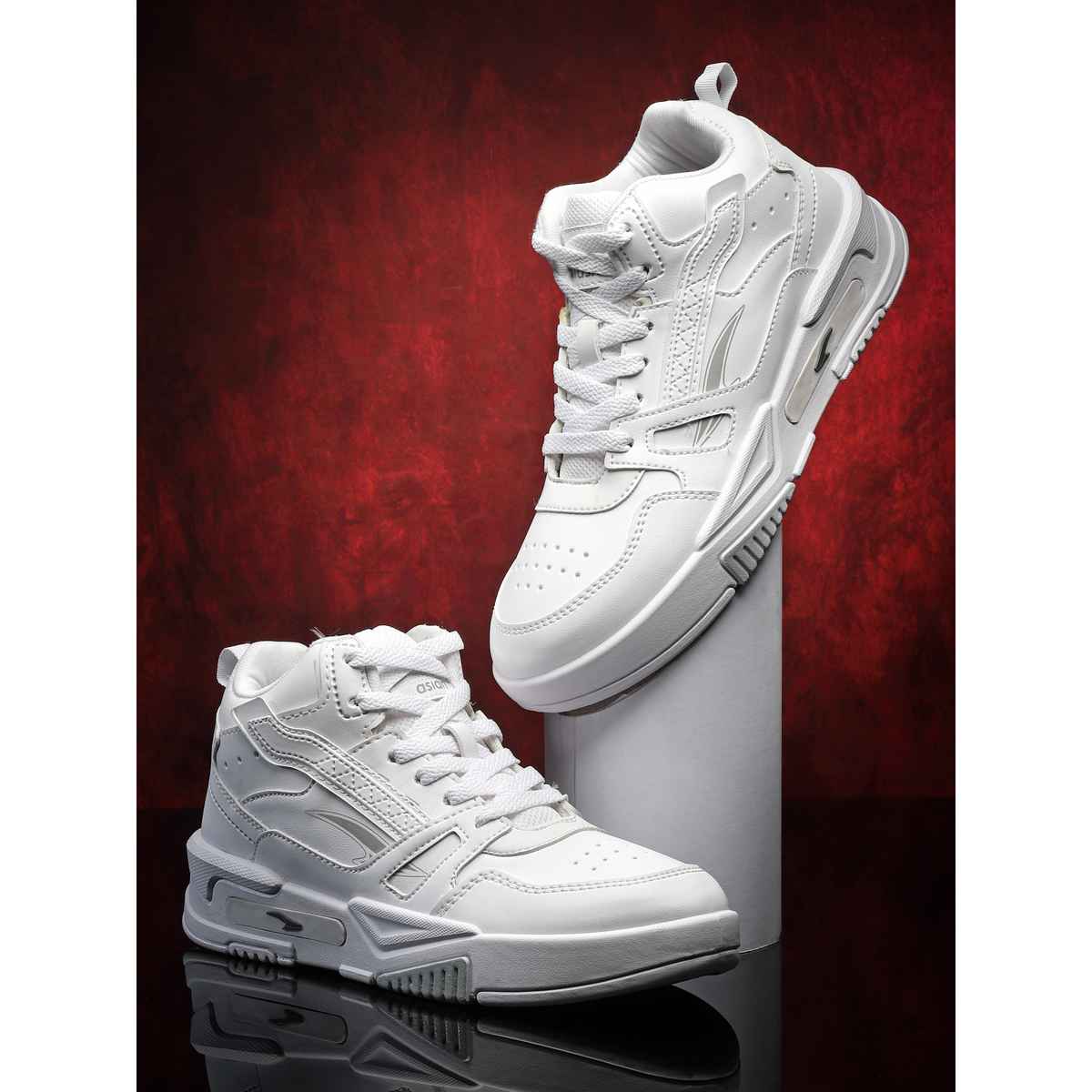 Asian Men s Mexico-11 Full White Hightop Sneakers | UK-10