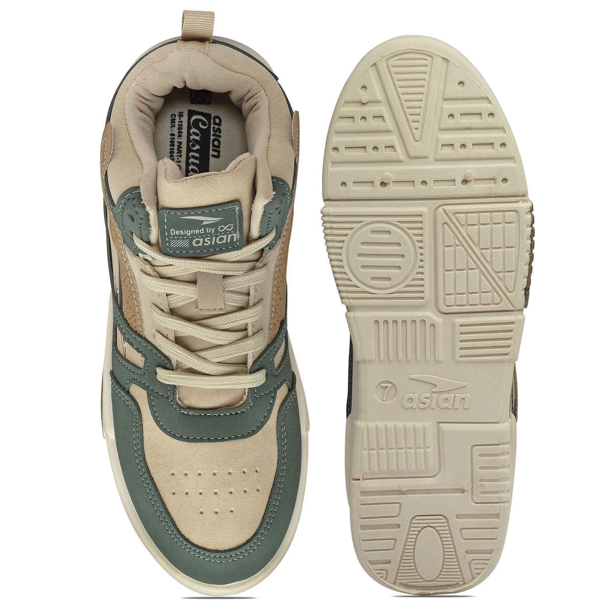 Asian Men's Mexico-11 Beige Leaf Green High Top Sneakers UK-10