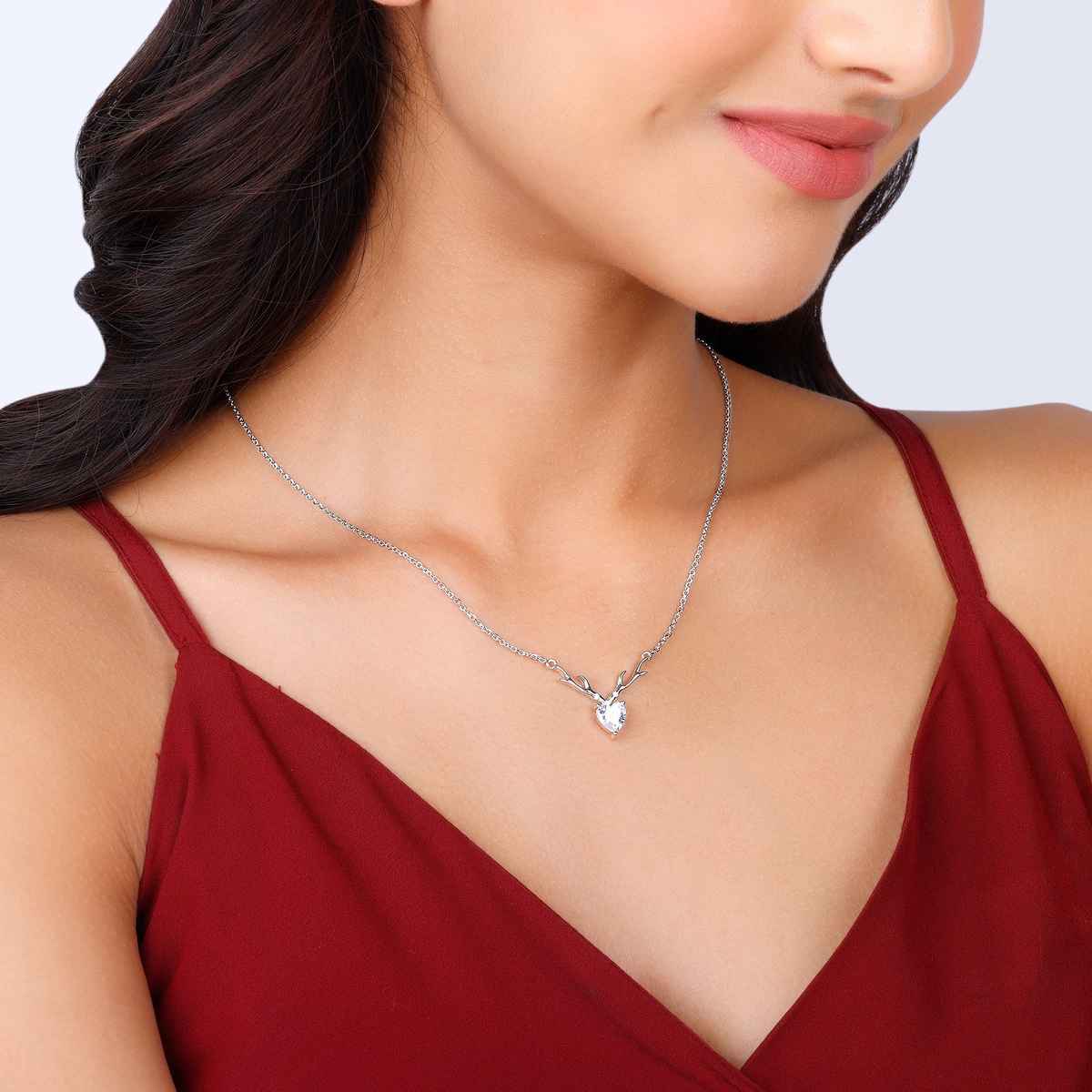 Giva Anushka Sharma Silver Deer Heart Necklace