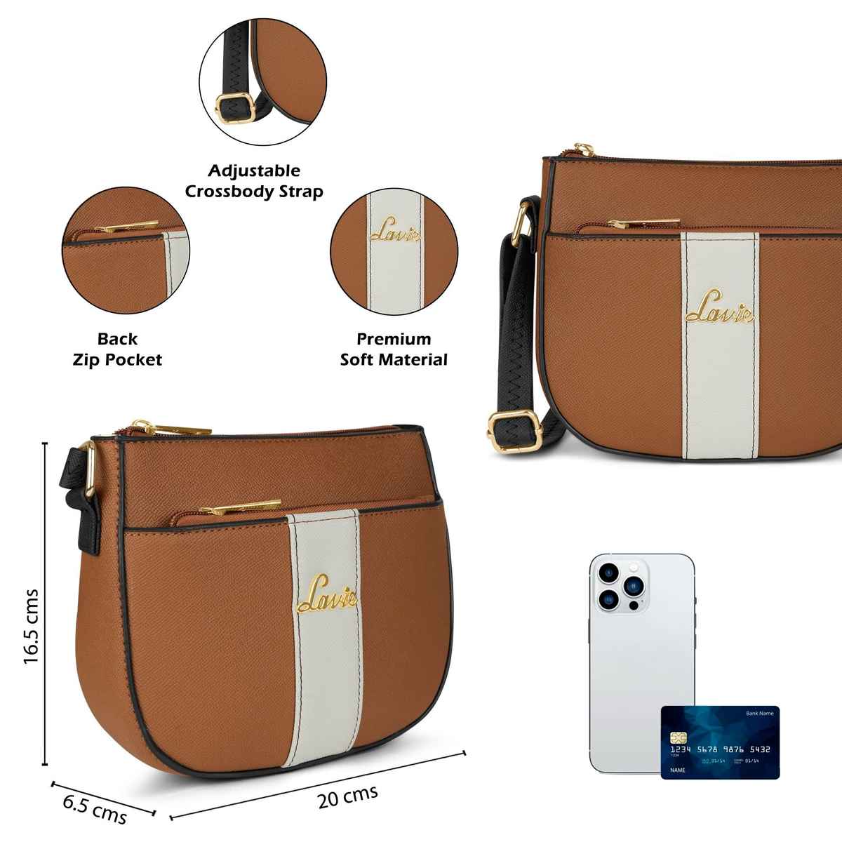 Lavie Women's Colourblock Spade Crossbody Sling Bag | Ladies Purse Handbag | Tan