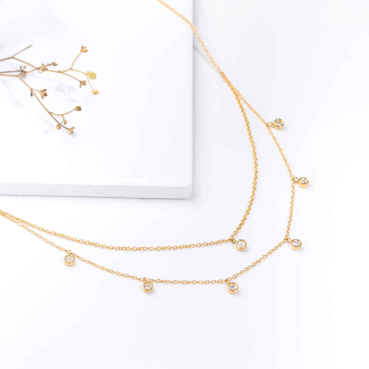 GIVA Golden Dual Layer Zircon Necklace