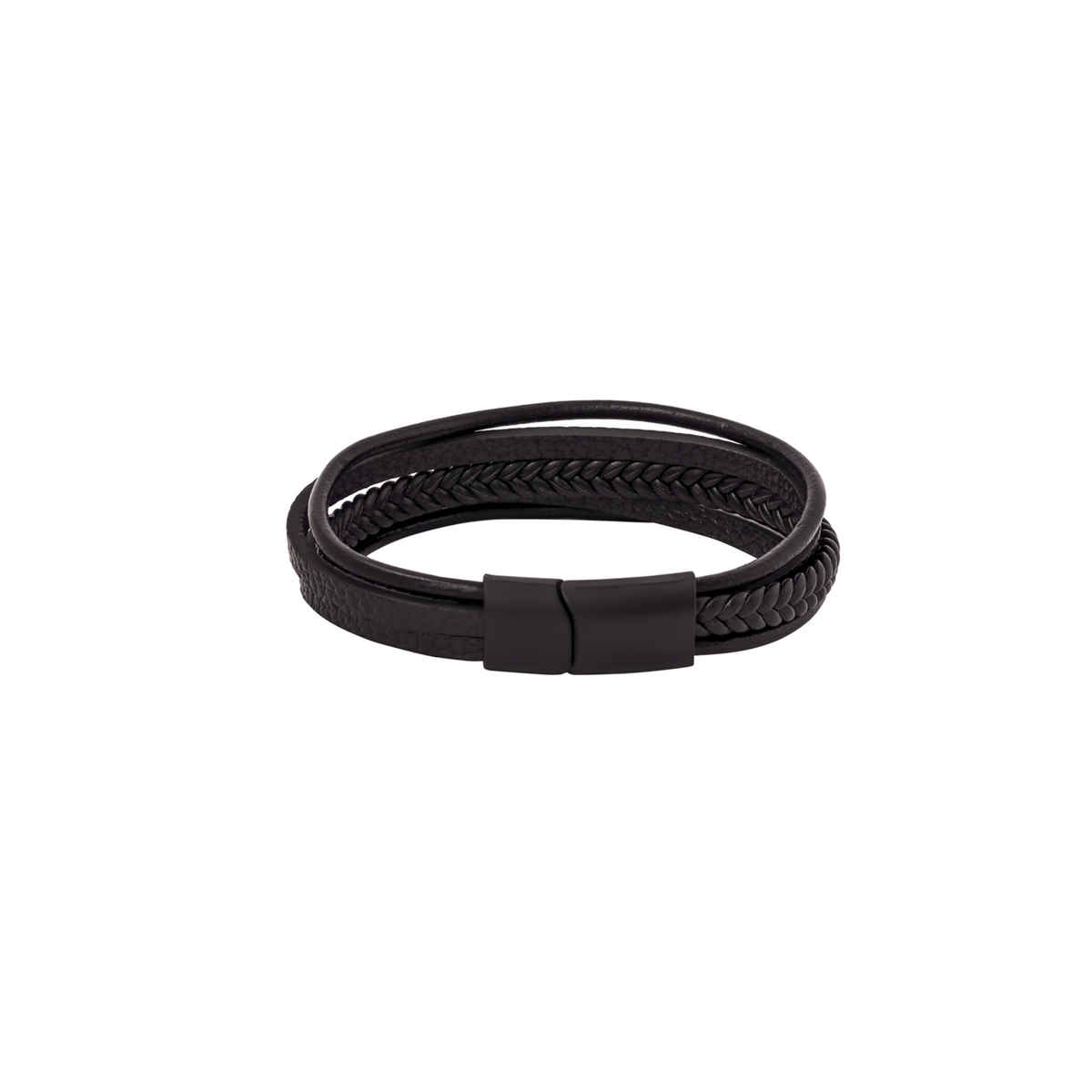 Yellow Chimes Black Leather Magnetic-Clasp Bracelet for Men Stylish Gift