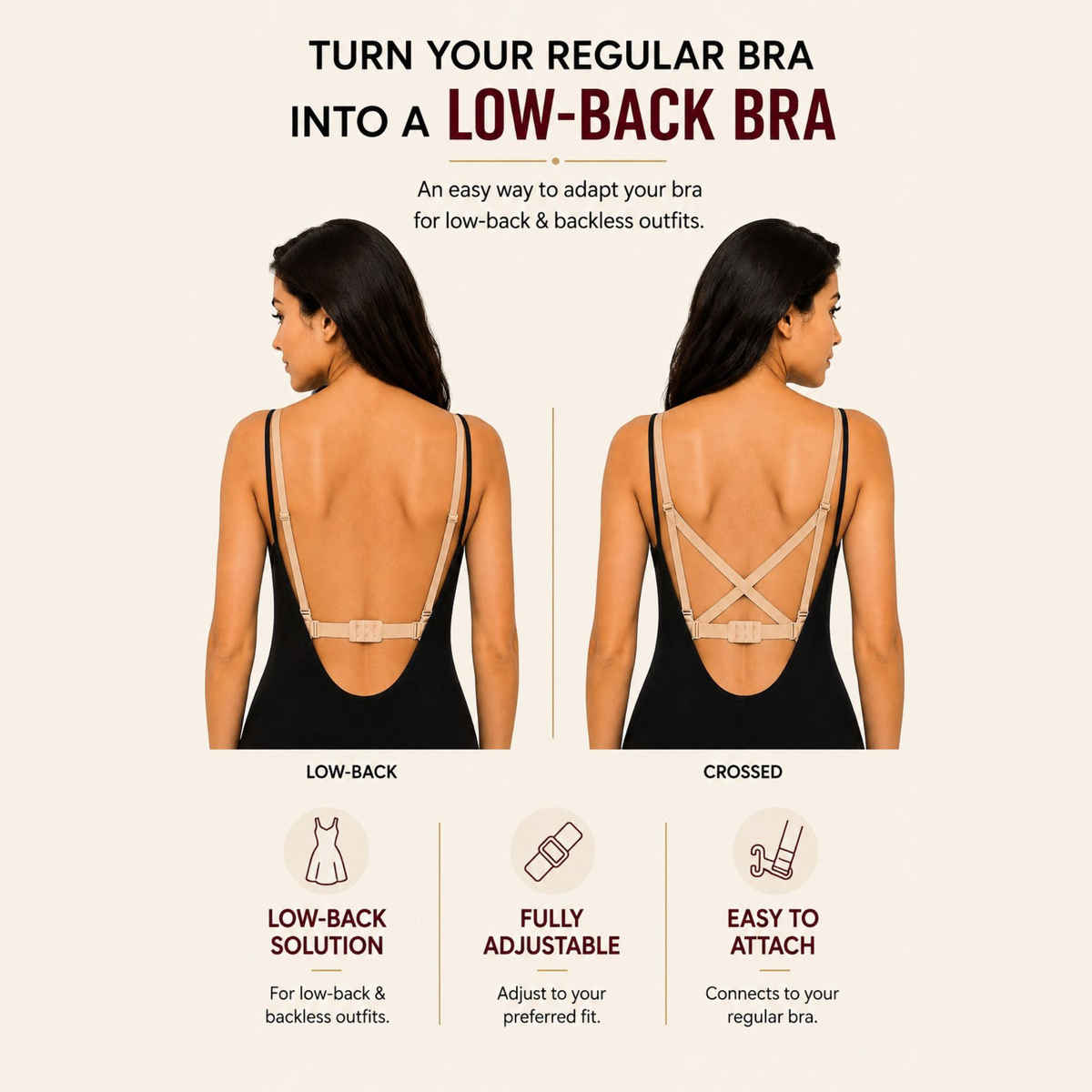 Secrets By ZeroKaata Women's Adjustable Bra Converter | 2-Hook Bra Extender | Skin | Free Size