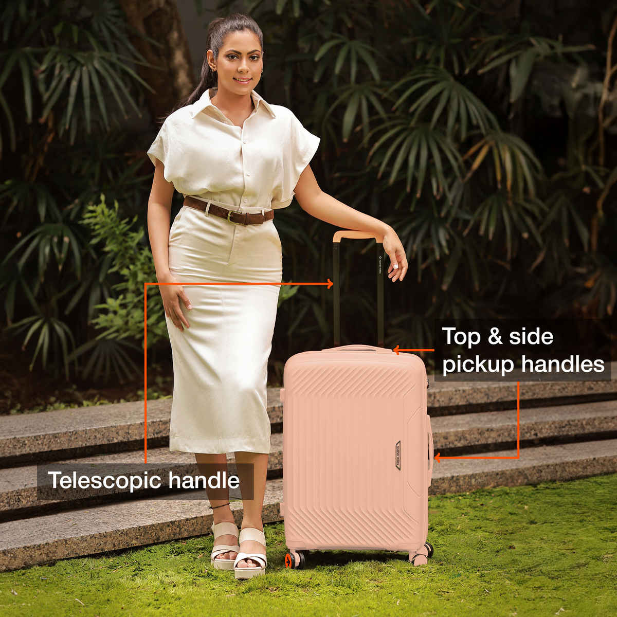 Nasher Miles Coorg Check-In Hard Side Polypropylene 28 Inch-75 cm Trolley Bag (Peach)