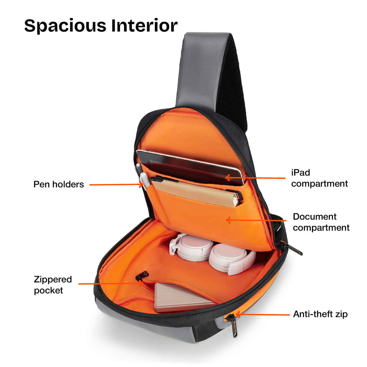 Nasher Miles Astoria Crossbody Sling Bag | PU & Polyester One Shoulder Chest Bag | Black - 12 L