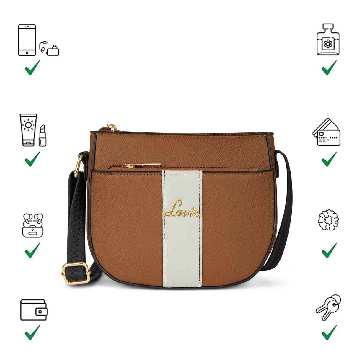 Lavie Women's Colourblock Spade Crossbody Sling Bag | Ladies Purse Handbag | Tan