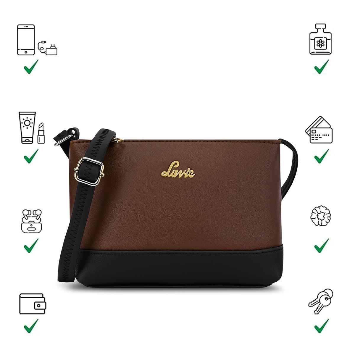 Lavie Women's Taya Cross Body Sling Bag | Ladies Purse Handbag | Brown