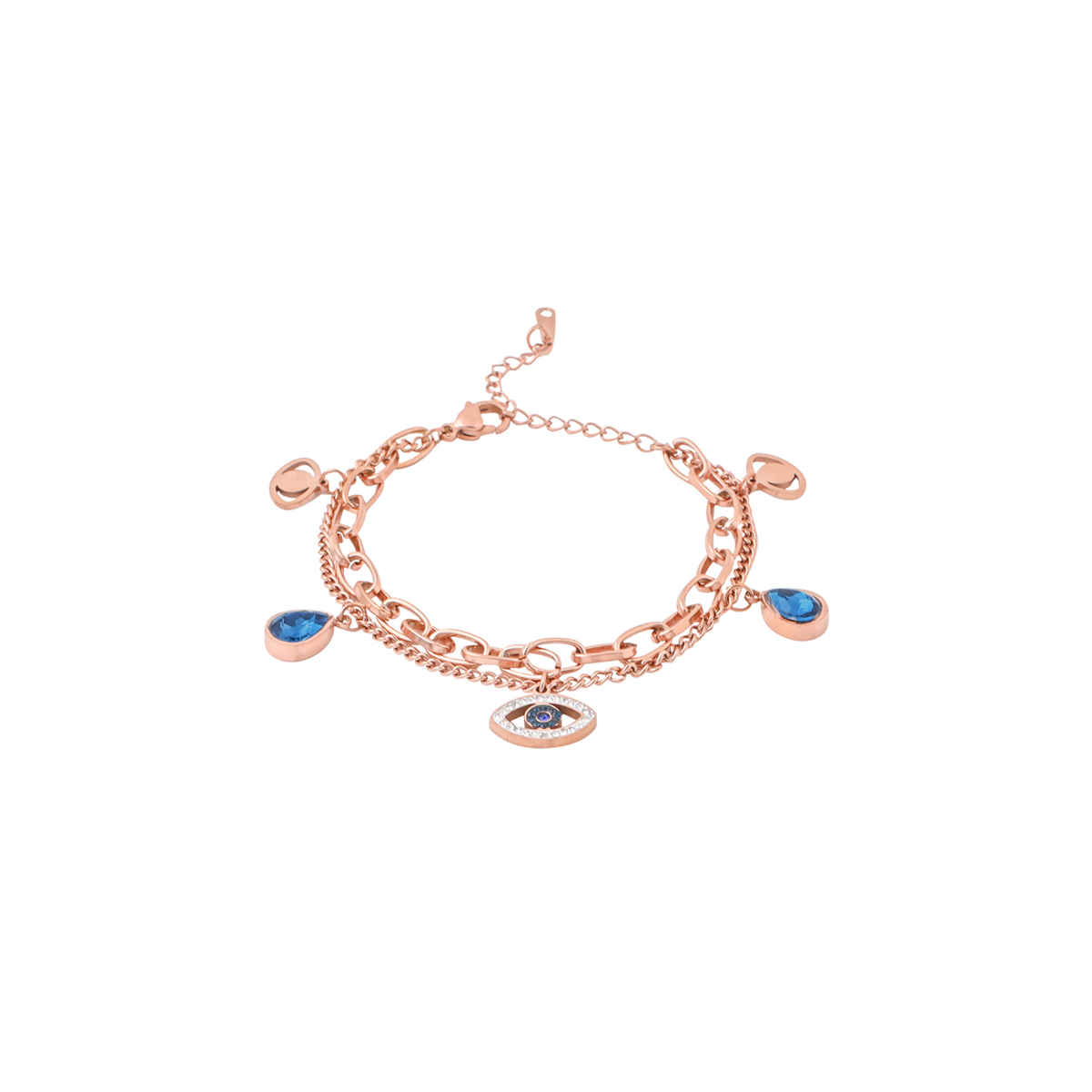 Yellow Chimes Rose Gold Evil Eye Bracelet - Crystal Charm for Women