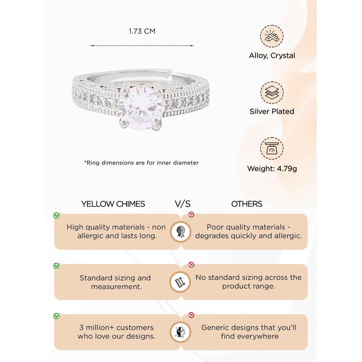 Yellow Chimes Crystal Rings | Adjustable Silver Ring