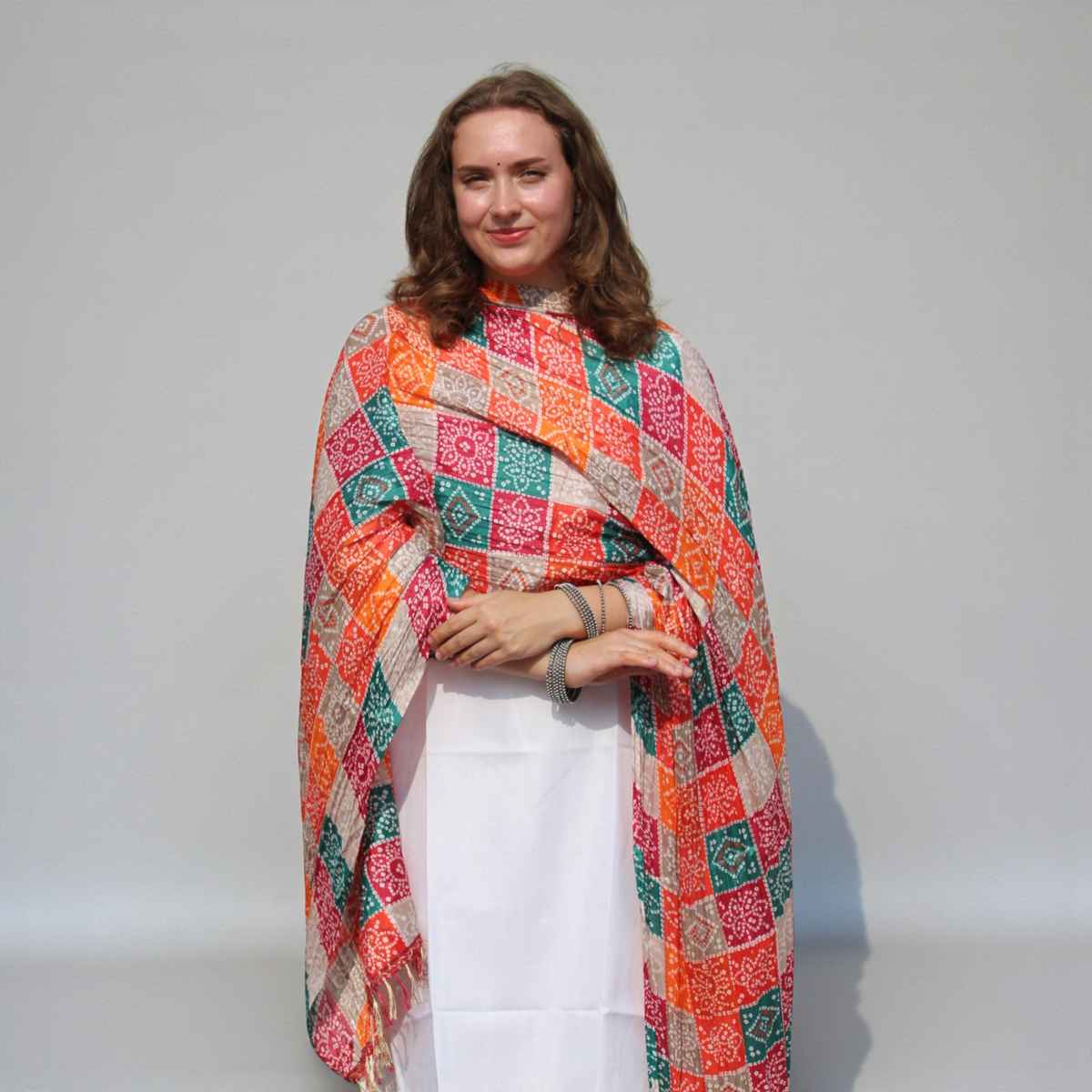 Multicolor Print Dupatta with Red Base | House of Festivals