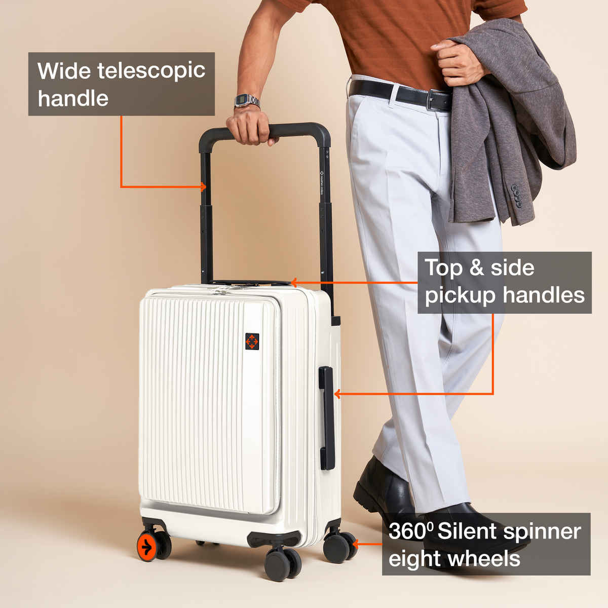 Nasher Miles Silicon Valley Cabin Expander Hard Sided 20 Inch|55 cm Trolley Bag - White
