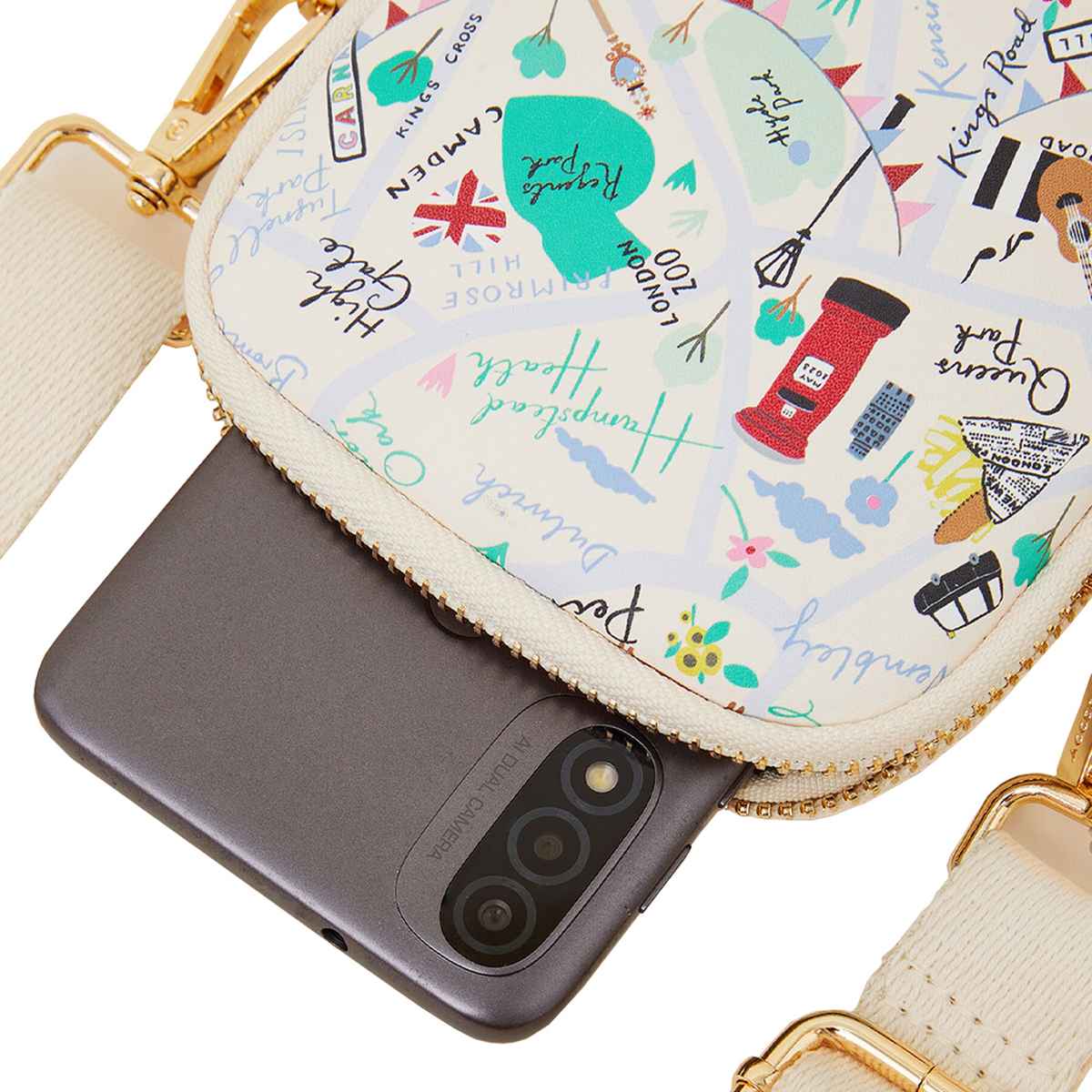 Accessorize London Women's London Print Phone Bag | White