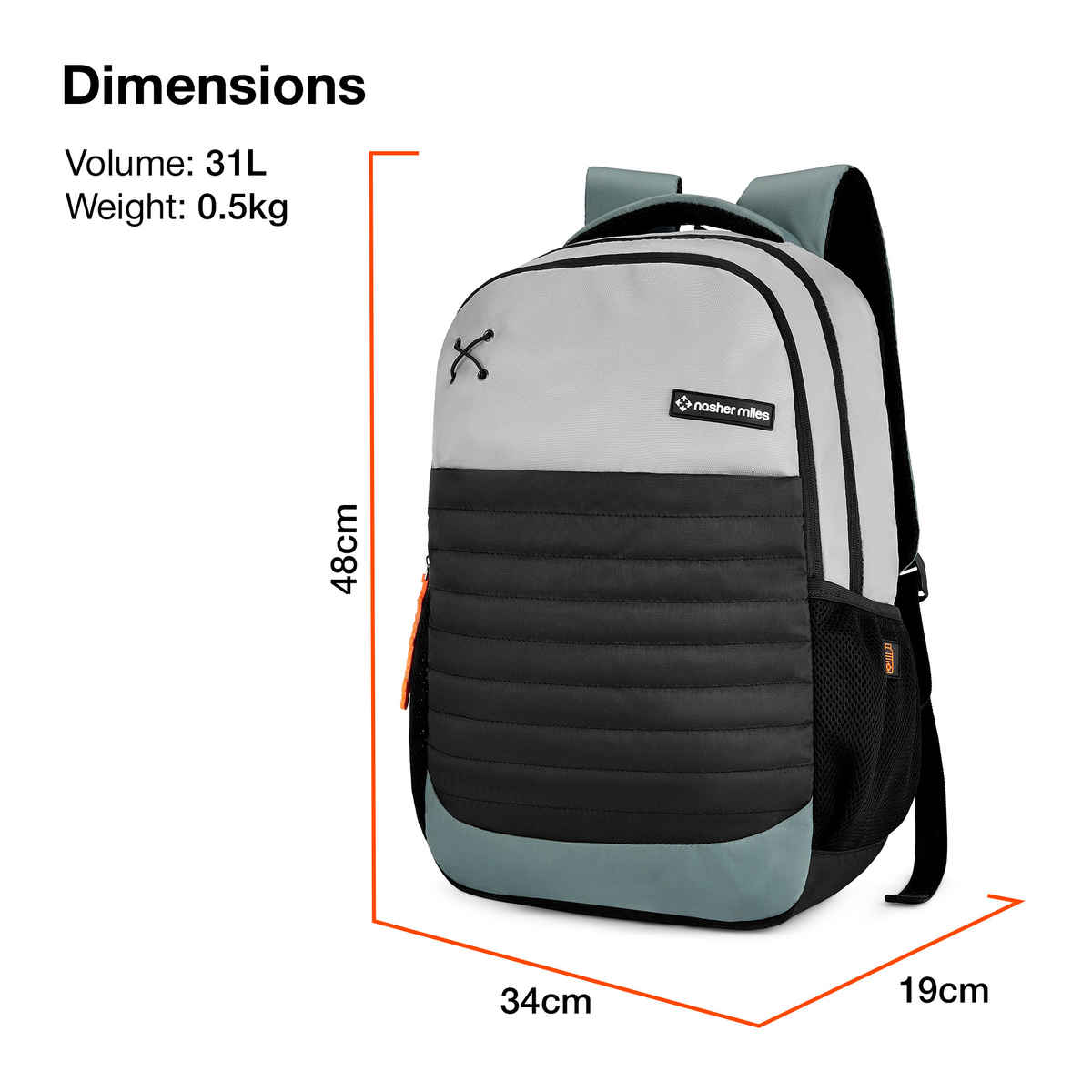 Nasher Miles Backpack for Unisex | Laptop Backpack | Casual Coding | Grey Black - 31L