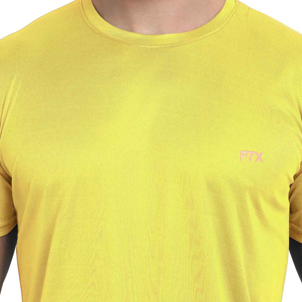 Ftx Men's Solid Round Neck Polyester Half Sleeve Casual T-shirt | Gold | XL
