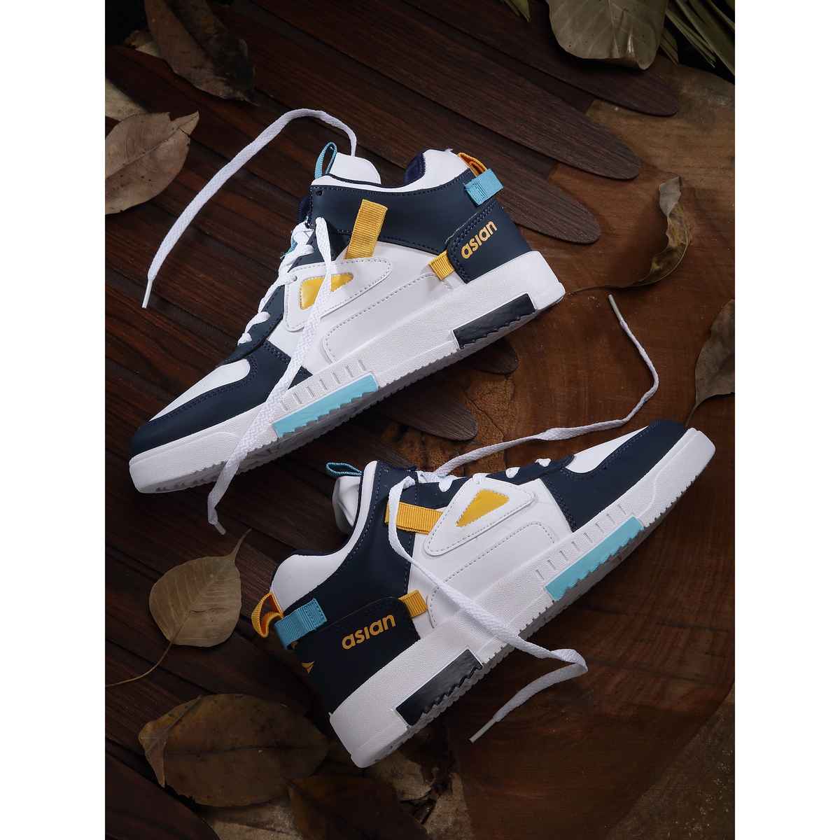 Asian Tarzan-11 Men High Top Sneakers White-Navy (Size-10)