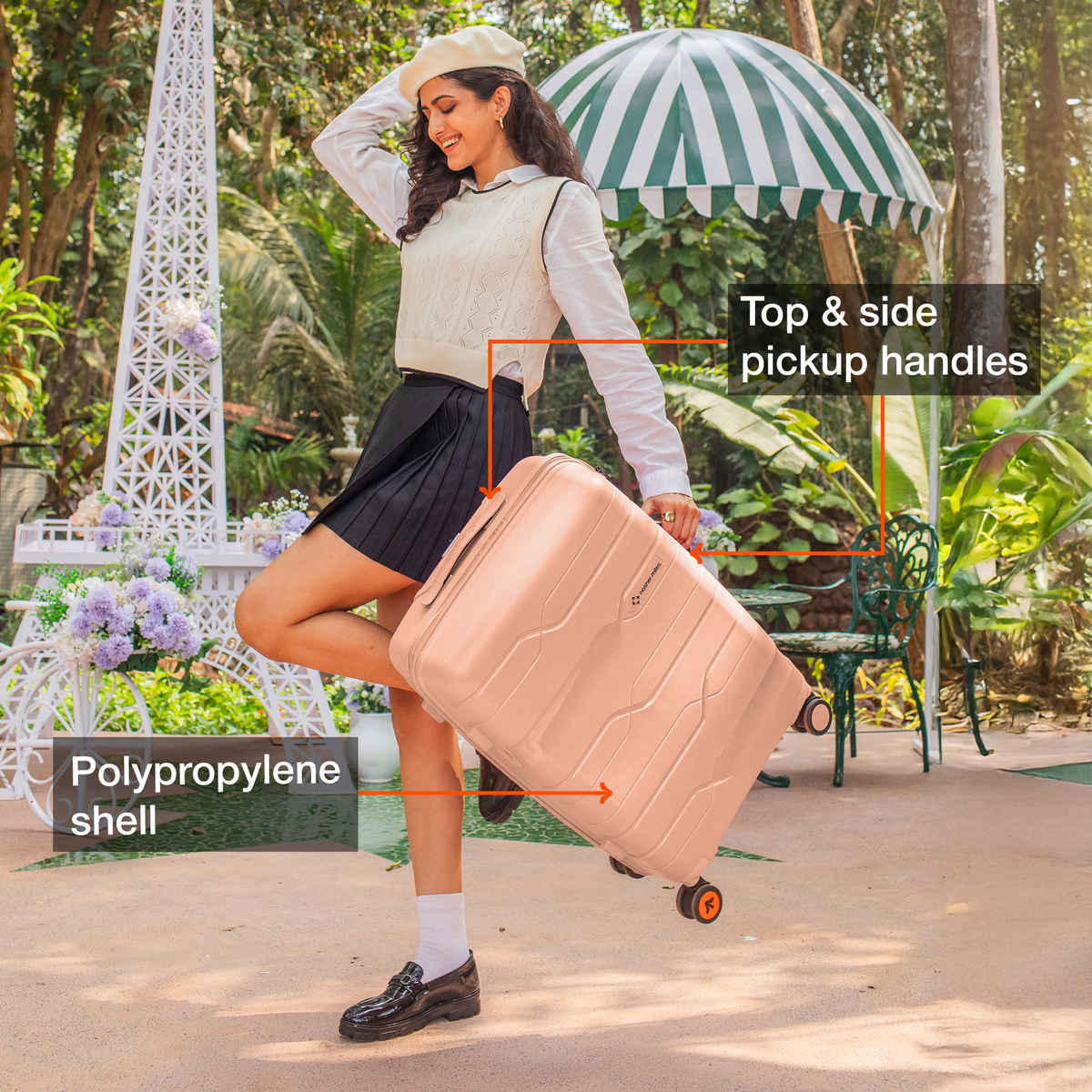 Nasher Miles Paris Check-In Hard Sided Polypropylene 24 Inch|65 cm Trolley Bag - Peach