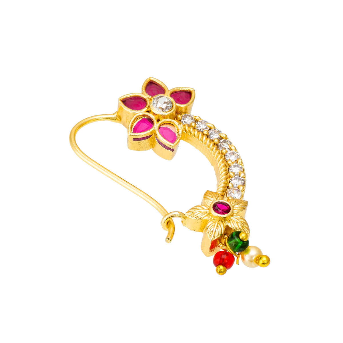 Aadita Maharashtrian Nose Pin- Traditional Gold Plated Nath with Pearl & Kundan for Bridal Wear
